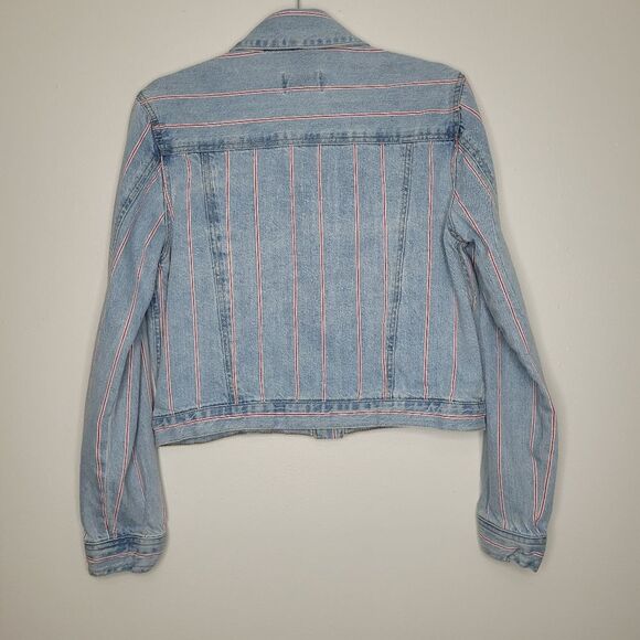 For The Republic soft striped denim jean jacket Preppy Old Money Size Large - Picture 2 of 5